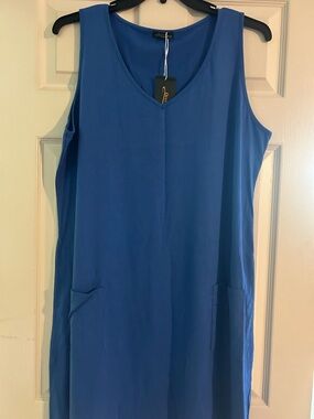 Royal Blue V-Neck Sleeveless Coverup Dress with Front Pocket